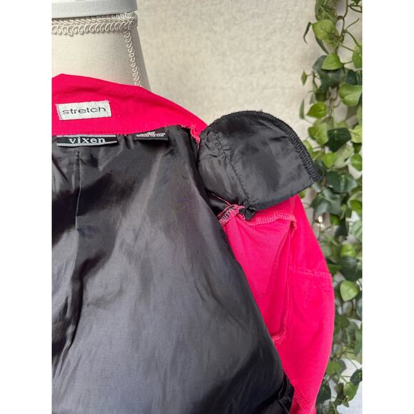 Vintage Vixen Hot Pink Cotton 3/4 Sleeves Shoulder Pads Cropped Blazer Blouse - Picture 10 of 13